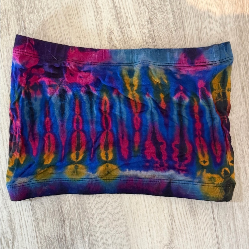 Tie-Dye Multicolor Tube Crop Top - Women's Casual Strapless Top - Picture 2 of 2